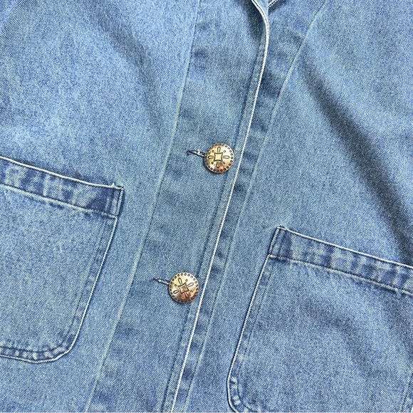 Apache Vintage Denim Single Breasted Blazer Jean Jacket Blue Y2K 80s Size L - Picture 3 of 10
